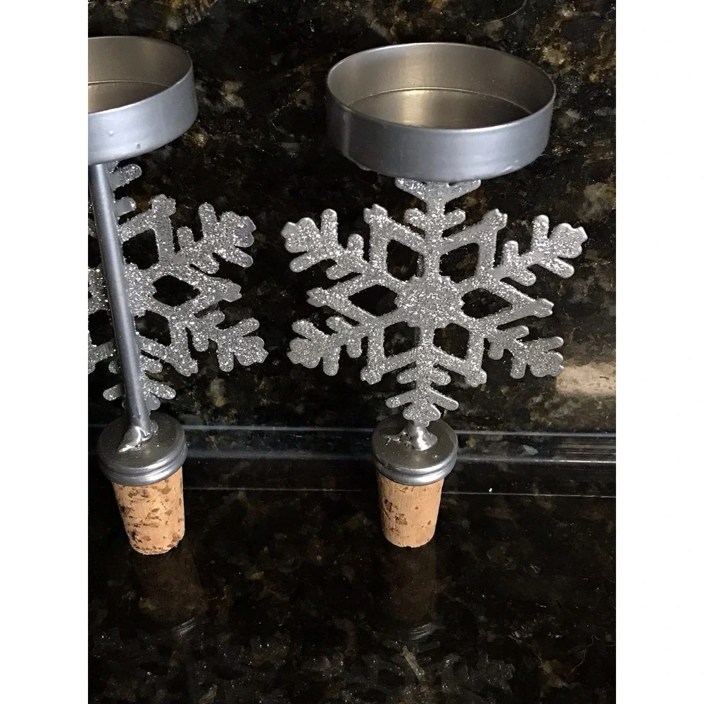 Snowflake Wine Bottle Stopper Votive Tea Light‎ Candle Holder Christmas Decor